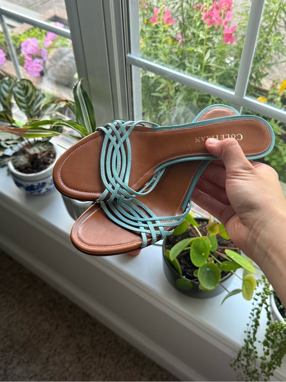 Vintage Cole Haan Aqua Blue Strappy Kitten Heel Sandals Size 6.5 Y2K Mules